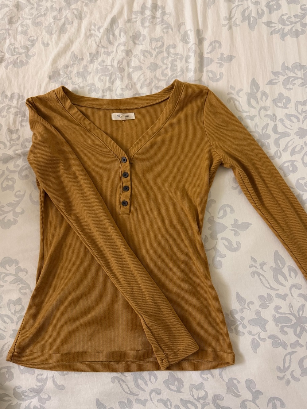 Madewell Mustard Ribbed Long-Sleeve Henley Top